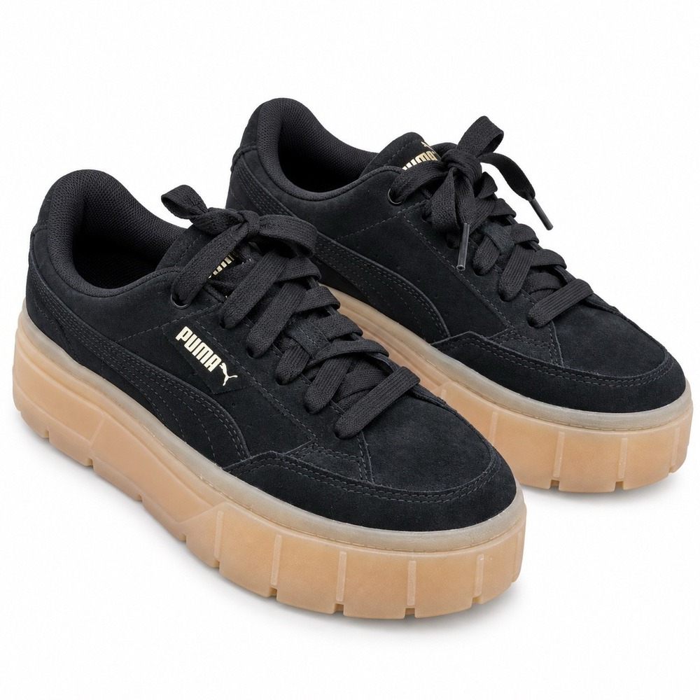 PUMA Mayze Classic Women's Platform Sneakers in Black Suede Gum Size 6